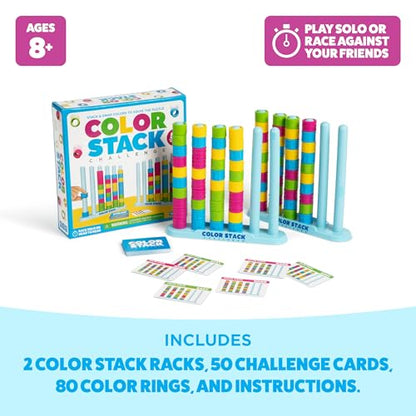 Color Stack Challenge by Relatable – A Fast-Paced Color Matching Puzzle Game for Fun Parties and Family Game Night. Includes 2 Stack Racks, 50 Challenge Cards, 80 Rings & Instructions - style: Color Stack