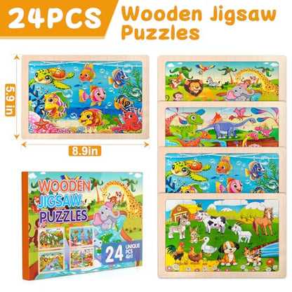 4 Pack Wooden Animal Jigsaw Puzzles for Kids Ages 2-4 Toddler Puzzles Gift | Sensory Toys, Preschool Educational Toys, Toddler Puzzles Gift for 3 4 5 Year Old Boys Girls - color: Animal