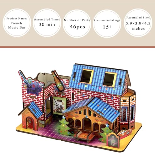 3D Puzzles for Adults, Log Cabin DIY Wooden House Model Kits for Adults to Build, Country Cottage Building Model, 3D Jigsaw Brain Teaser Puzzle, Dollhouse (GHJGJ)