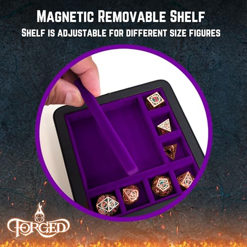 Forged Dice Co. RPG Character Shrine Display Case for Dice and DND Miniatures - Includes Travel Dice Tray and Display Lid - Compatible with Dungeons and Dragons Dice and Miniatures - Purple - color: Purple