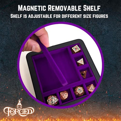 Forged Dice Co. RPG Character Shrine Display Case for Dice and DND Miniatures - Includes Travel Dice Tray and Display Lid - Compatible with Dungeons and Dragons Dice and Miniatures - Purple - color: Purple