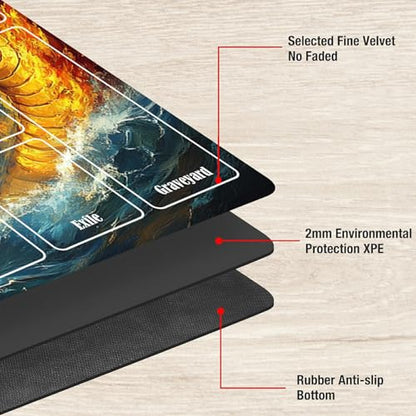 MTG Playmat with Zones, TCG Card Game Play Mat with Stitched Edges, Non-Slip Rubber Base Gaming Desk Mat, Smooth Surface 24 x 14 Inch, Dragon and White Shark - color: Dragon and White Shark, size: Zone 1