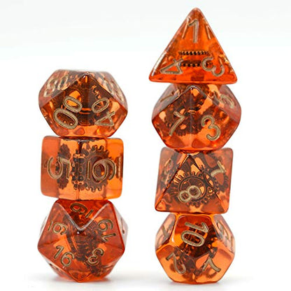 Cusdie DND Dice Set Filled with Gears Polyhedral Dice Sets for Playing DND Dice (Red Copper Gears) - color: Red Copper Gears