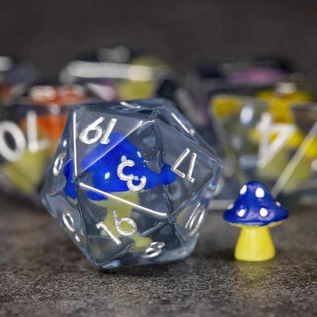 Sage's Portal Familiars and Reagents Resin DND Dice Set Polyhedral Dice Set for Dungeons and Dragons RPG Tabletop TTRPG (Rainbow Magic Shrooms) - color: Rainbow Magic Shrooms