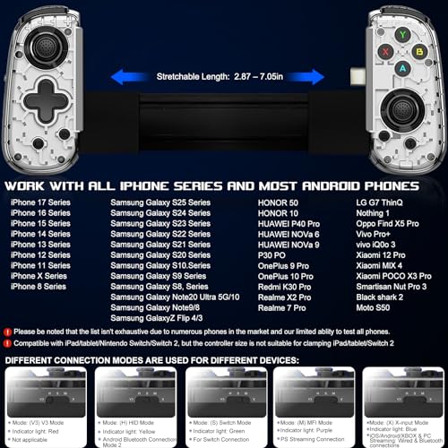 Mobile Gaming Controller for Android & ALL iPhone Series (Support USB-C & Wireless Connect) PS Remote Player Gamepad for PS5/PS4/Xbox/PC with Hall Joysticks/Turbo/Cloud Game Controller, Plug & Play - color: White