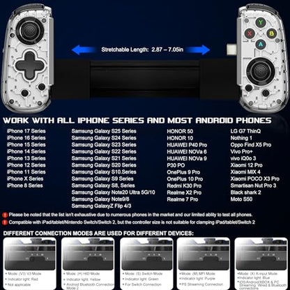 Mobile Gaming Controller for Android & ALL iPhone Series (Support USB-C & Wireless Connect) PS Remote Player Gamepad for PS5/PS4/Xbox/PC with Hall Joysticks/Turbo/Cloud Game Controller, Plug & Play - color: White