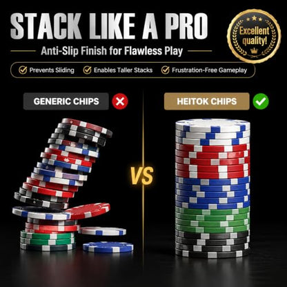 HEITOK Poker Chip Set - Classic 300PCS Poker Set with Aluminum Case, 11.5 Gram Casino Chips for Texas Holdem Blackjack Gambling | 2-8 players, custom stakes, 2 decks, 5 dice, dealer and small/big blind buttons, Blackjack, card game nights - size: 300 blan