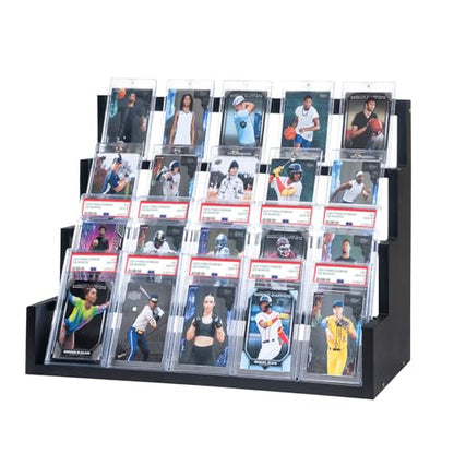 Donmills 4 Tier Card Display Stand, Wooden Trading Card Display Stand Tabletop, Graded Baseball Sports Card Display Shelf for Basketball Football Cards Game Collection, Show & Vendor, Black - color: Black-tabletop