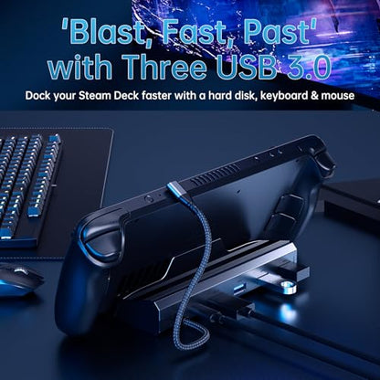 Docking Station for Steam Deck/ROG Ally/Legion Go, The 6 in 1 Steam Deck Dock. 1000Mbps Ethernet, 3.0 PD 100W Fast Charging, HDMI 2.0 4K@60Hz and 3 USB 3.0 Port Steam Deck OLED Dock.
