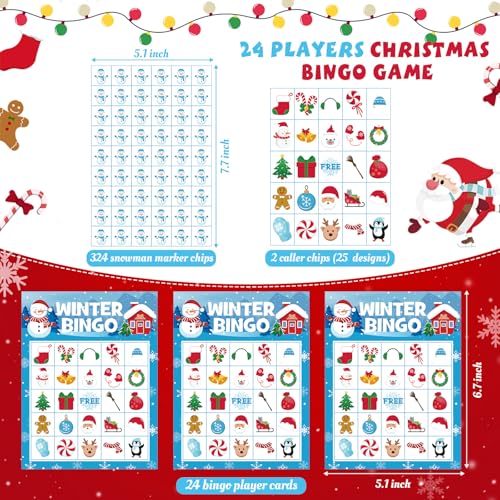 Blosssound 24 Players Christmas Bingo Games Christmas Snowman Bingo Cards Winter Holiday Party Games Xmas Party Favors Supplies for Family Large Group Classroom Indoor Home Activities - style: Christmas Snowman