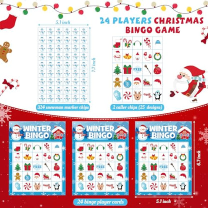 Blosssound 24 Players Christmas Bingo Games Christmas Snowman Bingo Cards Winter Holiday Party Games Xmas Party Favors Supplies for Family Large Group Classroom Indoor Home Activities - style: Christmas Snowman