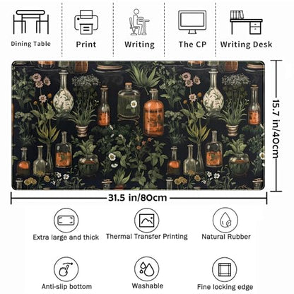 Black Aesthetics Desk Mat Mouse Pad Large Gaming Mouse Pad Desk Pad Mousepad, Mystical Green Plant Computer Laptop Keyboard and Mouse Mat, Desktop Protector Mat for Women Girl Office 31.5x15.8 in - color: Black Mystical Green Plant