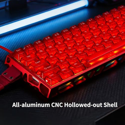 IROK MG63 64 Keys Wired Magnetic Switch Keyboard, 512KHZ All Keys Scan Rate, PCB Nano-Coating Waterproof, ARGB Light and Shadow Coexist 8KHZ/CNC Carved Aluminum Gaming Keyboard (Red) - color: Red