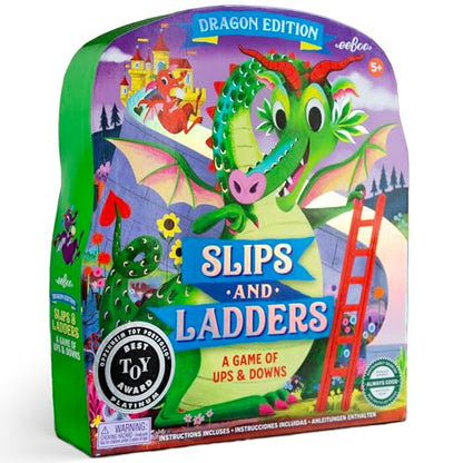 eeBoo Slips & Ladders Dragon Edition - Award Winning Classic Race Game with Holographic Foil, Screen-Free Fun for 2-4 Players, Kids Ages 5 and up - style: Slips and Ladders