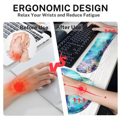 Arttown Keyboard Mouse Pad Set, 4 in 1 Desk Mat Set Sea Turtle | Sea World Animal Large Mousepad+Keyboard Wrist Rest+Mouse Wrist Rest+Coaster Ergonomic Design for Home Office Computer - color: Sea Turtle