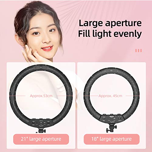 AMBITFUL 21-inch LED Ring Light, 50W 416 Beads, 3000K-6000K Adjustable Color Temperature, with Light Stand for Live Streaming, YouTube Videos, Photography, Smartphone/SLR Camera (2 Pack) - color: 21 inch