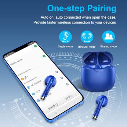 Wireless Earbuds, Bluetooth 5.4 Earbuds Stereo Bass, Bluetooth Headphones in Ear Noise Cancelling Mic, Earphones IP7 Waterproof Sports, 32H Playtime USB C Charging Case Blue Ear Buds for Android iOS - color: Glossy Blue