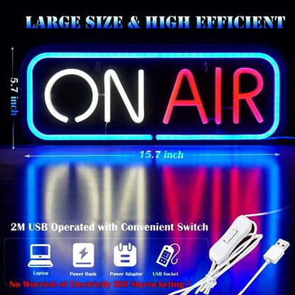 ON AIR Neon Sign Lights - Live Recording Studio LED Light Streaming Broadcast Sign USB Powered - Bar Pub Club Wall Decor Christmas Party Lights - style: ON AIR