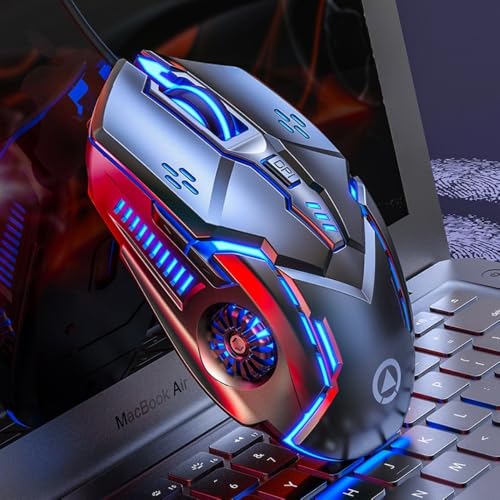 6 Buttons Wired Gaming Mouse, 4 Adjustable DPI Up to 3200 DPI, 7 Circular Breathing LED Light, Ergonomic USB Wired Mouse for Gaming Office Desktop Laptop Black Audio Version - color: Black, size: Audio version
