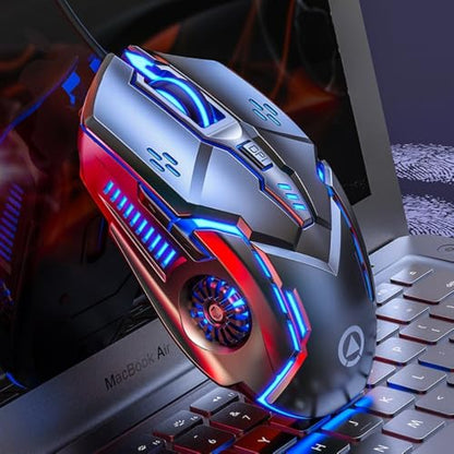 6 Buttons Wired Gaming Mouse, 4 Adjustable DPI Up to 3200 DPI, 7 Circular Breathing LED Light, Ergonomic USB Wired Mouse for Gaming Office Desktop Laptop Black Audio Version - color: Black, size: Audio version