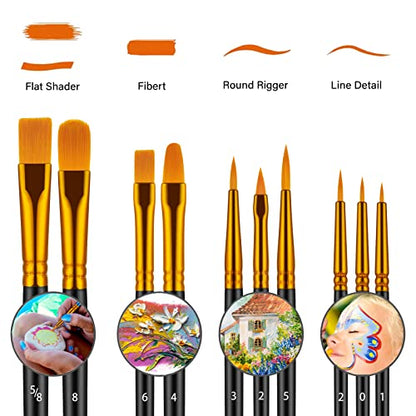 Paint Brushes Set, 30 Pcs Paint Brushes for Acrylic Painting, Oil Watercolor Acrylic Paint Brush, Artist Paintbrushes for Body Face Rock Canvas, Adult Drawing Arts Crafts Supplies, Black - color: Black