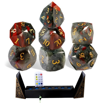 Unique Gemstone Dice Set 7PCS, Handmade Natural Stone Polyhedral DND Dice with Premium Gift Case for Board Game Lovers Birthday Gift - color: Zs-xs