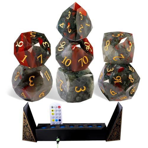 Unique Gemstone Dice Set 7PCS, Handmade Natural Stone Polyhedral DND Dice with Premium Gift Case for Board Game Lovers Birthday Gift - color: Zs-xs