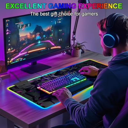 RGB Mouse Pad, Gaming Mousepad with 13 LED Light Modes | 31.5X11.8inch Large Mouse Mat, Gaming Mats for Desk with Non-Slip Rubber Base, Model-D - color: Black-f