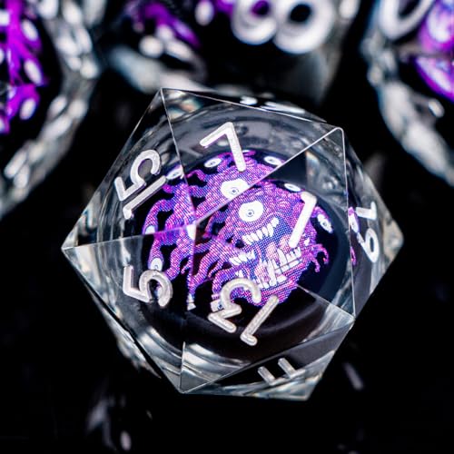 DND Monster Dice Set Liquid Core Sharp Edge Dice for Dungeons Dragons RPG Role Playing Game, Polyhedral D and D Dice with Gift Box D6 D8 D10 D12 D20 (Purple Silver) - color: Purple Black