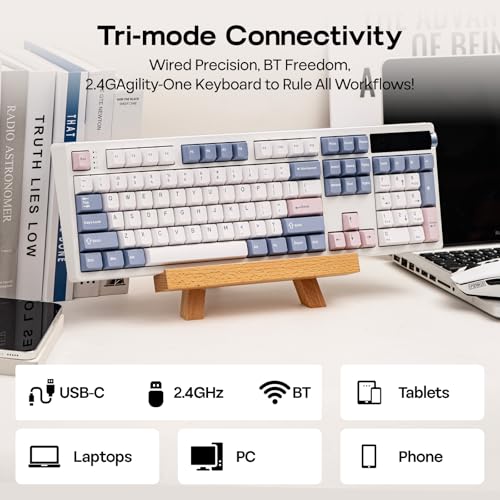 EPOMAKER TH108 PRO Full Size Mechanical Keyboard with Screen & Knob, Wireless Gaming Keyboard with 10000mAh, Creamy Gasket, Hot Swap, Custom Driver, RGB Backlight (White, Creamy Jade) - color: White, size: Creamy Jade