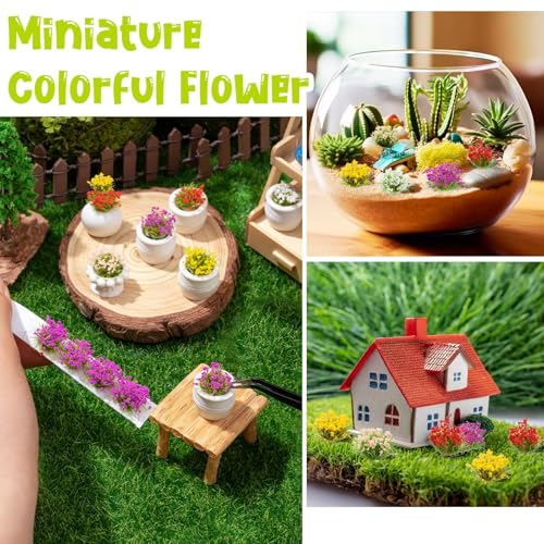 WDAHDHP Miniature Colorful Cluster Flower, 70Pcs Vegetation Groups Static Grass Tufts for DIY Craft Train Landscape Railroad Scenery Sand Military Layout Model Miniature Bases and Dioramas