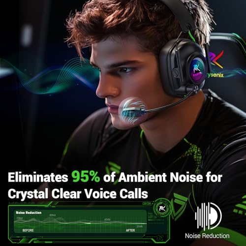 Wireless Gaming Headset with Noise Canceling Microphone for PC, PS5, PS4, Switch, Mac, 2.4 GHz Wireless & Bluetooth 5.4 Gaming Headphones, Cool RGB Lighting, 40Hr Battery, 50mm Drivers(Black Green) - color: Black Green