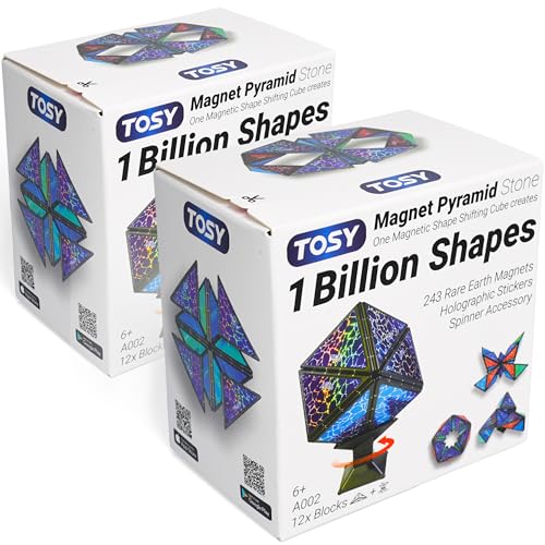 TOSY Magnet Pyramid Stone - 1 Cube Transforms into 1 Billion Shapes (Bunny, Egg Basket, Flowers, Heart…), 243 Rare Earth Magnets, Holographic Design, Puzzle/STEAM Toy, Easter Birthday Gift, 2-Pack - color: Stone (Set of 2)