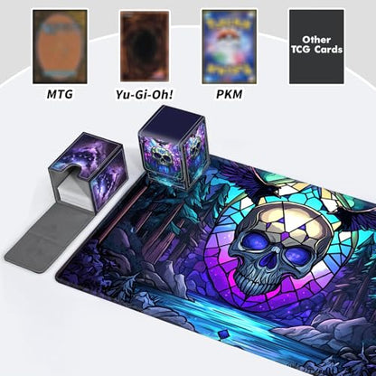 BVDIKMI Card Deck Box for MTG, Card Storage Box Fits 100+ Single Sleeved Cards, PU Leather Strong Magnet Card Deck Case Holder for Magic Commander TCG CCG, Galaxy Skull - color: Galaxy Skull