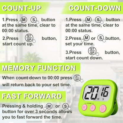 ZILLEEN Classroom Timer for Kids Teachers 2 Pack Digital Timers, Green & Yellow - color: Green & Yellow