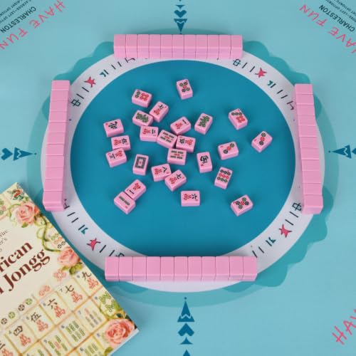 Travel American Mahjong Tile Set, 166 PCS 0.8 Inch Mini Mahjong Game Tiles, 4 Wooden Racks, Floral Storage Bag, 3 Dice & Beginner's Guide, Complete Portable Set (Pink) - color: Pink