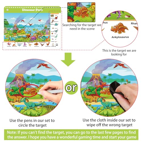 Elfew Search and Find Reusable Activity Book for Kids 3-5 4-8, Travel Games | 24 Unique Themed, Wipe Clean Educational Toys, Car Games Travel Toys for Toddlers, Kids Airplane Road Trip Travel Essentials - color: Search and Find Cards