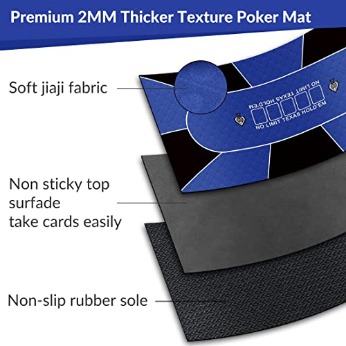 nuveti Poker Mat - 55 x 28inch Non-Slip Poker Table Game Mat - Portable Rubber Waterproof Poker mat for Table 6-8 Player Card Game Anti-Slip Rubber Poker Table Top Layout - color: 55 X 28 Inch Rectangular-blue8