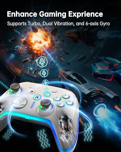 Bcofo Wireless Mobile Gaming Controller for iPhone/Android/Switch/Laptop, Wired Control for PC/Steam, Programmable Game Gamepad with Phone Clip for Gamer, with RGB Lighting/Turbo/Vibration (Gray) - color: Gray