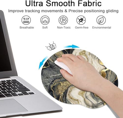 Ergonomic Mouse Pad Set with Wrist Rest, Black Gold Marble | Abstract Non-Slip Rubber Base Wrist Cushion Support and Coasters Mousepad with Wrist Support for Computer Keyboard - color: Black Gold Glitter Marble