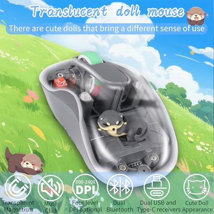 elec Space Cute Wireless USB C Mouse - Bluetooth Triple Mode Rechargeable Cartoon Mouse for Laptops, iPads & MacBook Air/Pro - Silent Operation, Portable Design, Unique Magnetic Character (Grey) - color: grey