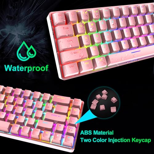 60% Mechanical Gaming Keyboard Mini 68 Keys Anti-Ghosting Wired RGB 18 Backlit Effects,Lightweight Gaming Mosue DPI Adjustable Honeycomb Optical,113 PBT Pudding Keycaps for PC Gamers(White)