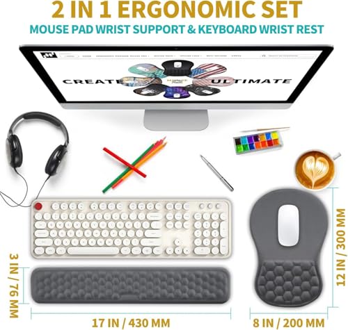 Hokafenle 2 in 1 Ergonomic Mouse Pad Wrist Support & Wrist Rest for Computer Keyboard Set, with Relieve Carpal Tunnel Pain Massage Bulge and Full Memory Gel Design (2In1 Set, Dark Gray) - color: Hk012-dark Gray