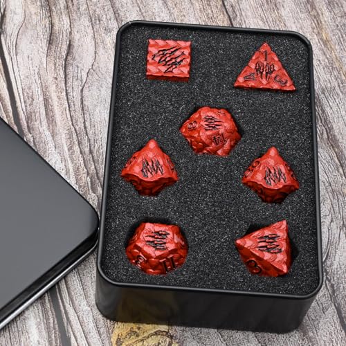 Dragon Scale Metal Dice Set-Dragon Claw,with Gift Metal Box for TTRPG Tabletop Gaming,Dungeon Masters,RPG Adventures(Red) - color: Red