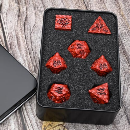 Dragon Scale Metal Dice Set-Dragon Claw,with Gift Metal Box for TTRPG Tabletop Gaming,Dungeon Masters,RPG Adventures(Red) - color: Red