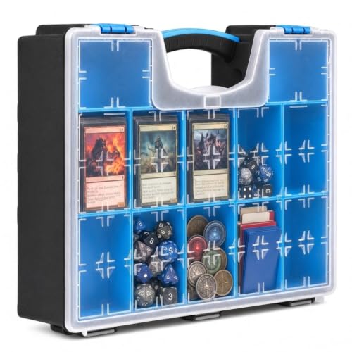 All-in-One Storage Case for Cards and Gaming Accessories, 12 Removable Bins | Large Portable TCG Organizer with Clear Lid for Commander Decks, Deck Boxes, Dice, Tokens and Gaming Accessories, Orange - color: Blue