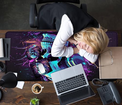 Mouse Pad Desk Mat Ergonomic Wrist Support Pad Set,Mouse Wrist Rest Keyboard Pad with Stitched Edges and Non Slip Base-Skull DJ Music - color: Skull Dj Music
