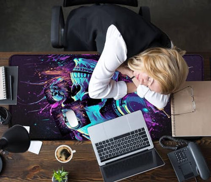 Mouse Pad Desk Mat Ergonomic Wrist Support Pad Set,Mouse Wrist Rest Keyboard Pad with Stitched Edges and Non Slip Base-Skull DJ Music - color: Skull Dj Music