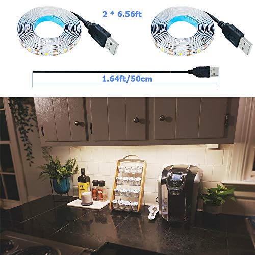 USB LED Strip Light Natural White 4000K 5V 13.12ft/4M(2pcs x 6.6ft) | USB Powered 240LEDs Flexible SMD2835 High Brightness No-Waterproof IP20 LED Tape Lights - color: Natural White