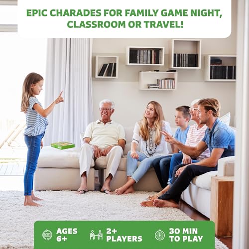 Epic Charades for Kids, Fun Family Game for Kids & Adults, 200 Cards | Act out & explain prompts, pictures for young kids, 3 difficulty levels, educational card game & board game for kids 8-12 - size: Original